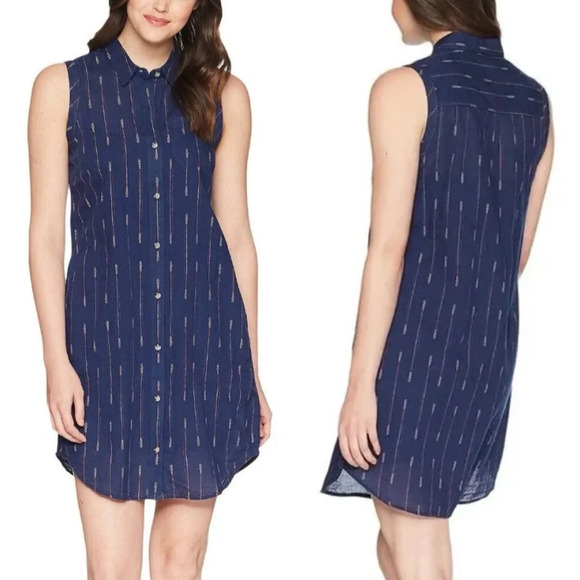Toad & Co Sleeveless DRESS Shirt ORGANIC COTTON Indigo Ridge - Picture 1 of 5